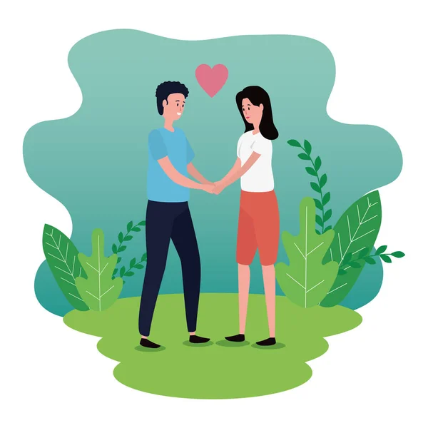 Cute lovers couple on the park characters — Stock Vector