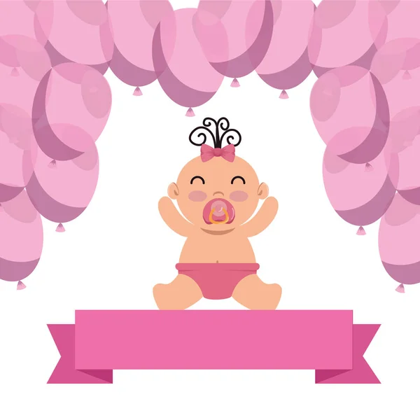 Baby Shower kártya kis újszülött és lufi hélium — Stock Vector
