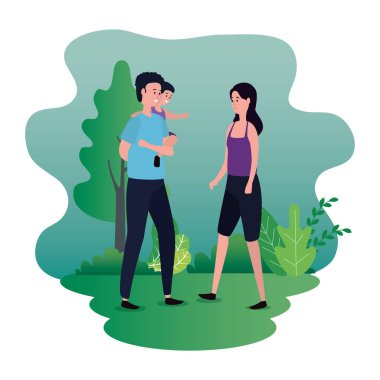 park karakterleri üzerinde küçük kızı ile anne çift