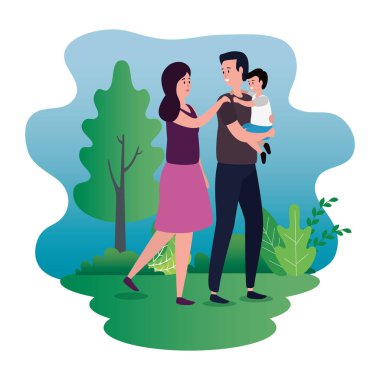 park karakterleri üzerinde küçük oğlu ile anne çift