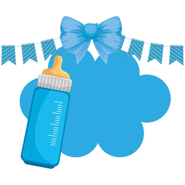 Tarjeta de ducha de bebé con leche biberón — Vector de stock