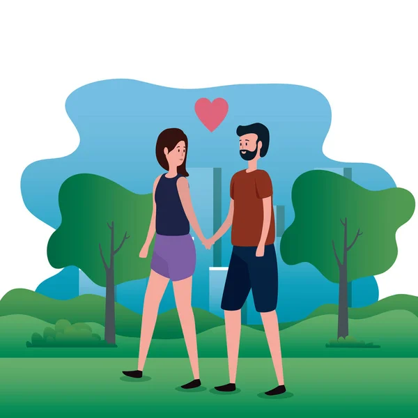Roztomilí milenci pár v parku — Stockový vektor