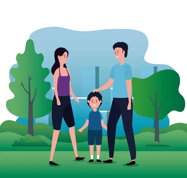 Elternpaar mit kleinem Sohn im Park — Stockvektor