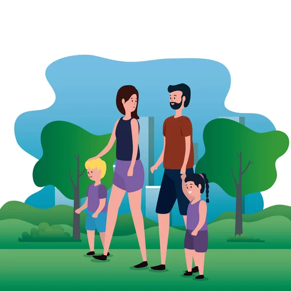 Elternpaar mit Tochter und Sohn im Park — Stockvektor