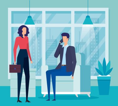 oturma odasında cep telefonu ile arayan iş çift işçi