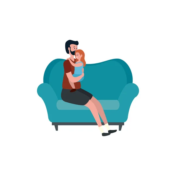 Cute grandfather with granddaughter in the sofa — Stock Vector
