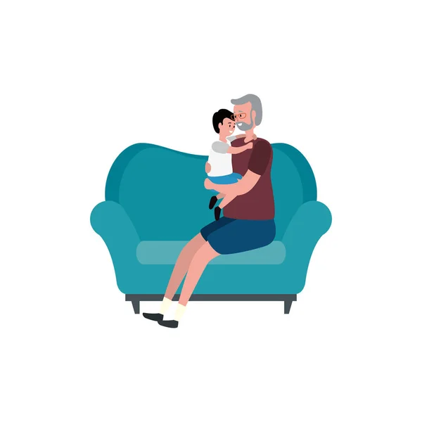 Söt farfar med barnbarn i soffan — Stock vektor