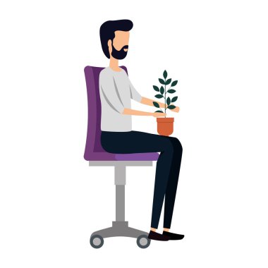 ofis koltuğunda oturan houseplant ile işadamı