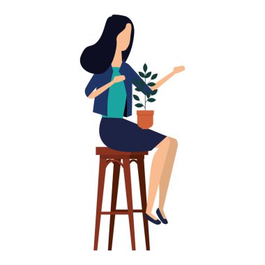 houseplant ile bankta oturan zarif iş kadını