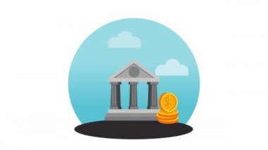 banka binası ve sikkeler ile zarif işadamı