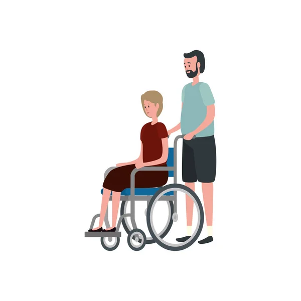 Lindo abuelos pareja en silla de ruedas — Vector de stock