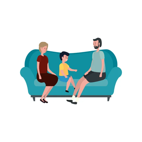 Söta farföräldrar par med barnbarn i soffan — Stock vektor