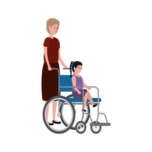 Mignon grand-mère avec petite-fille en fauteuil roulant — Image vectorielle