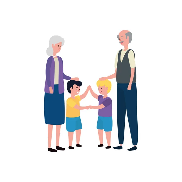 Cute grandparents couple with grandsons — Stock Vector