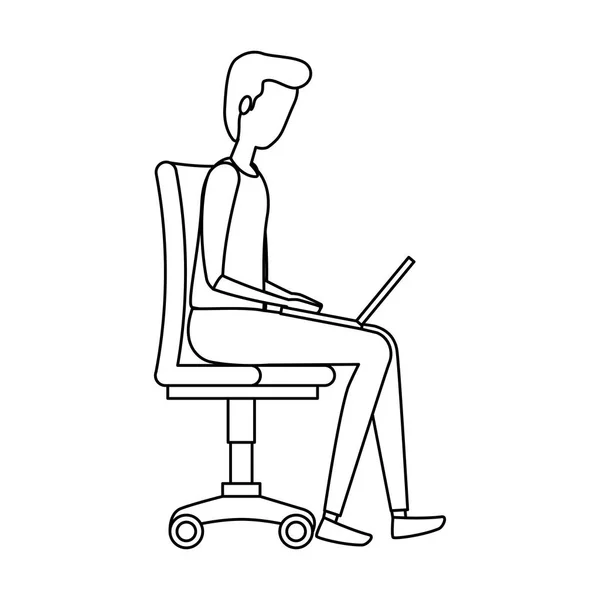 Élégant homme d'affaires utilisant un ordinateur portable assis dans une chaise de bureau — Image vectorielle