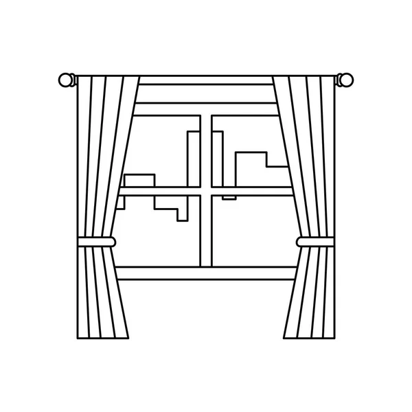 Janela com paisagem urbana vista cena —  Vetores de Stock