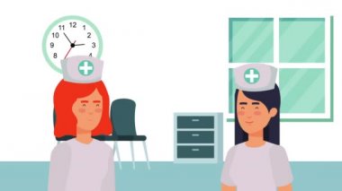 profesyonel hemşireler tıbbi karakterler animasyon