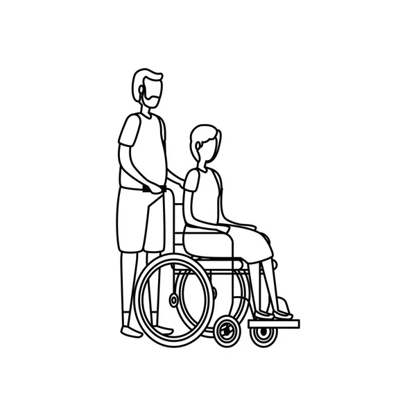 Mignon couple de grands-parents en fauteuil roulant — Image vectorielle