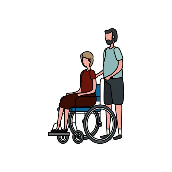 Mignon couple de grands-parents en fauteuil roulant — Image vectorielle