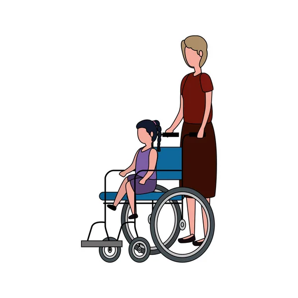 車椅子の孫娘とかわいい祖母 — ストックベクタ