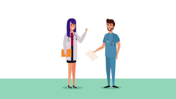Couple professionnel médecins personnages médicaux animation — Video