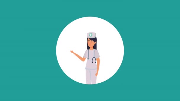 Επαγγελματίας νοσοκόμα ιατρικό χαρακτήρα κινουμένων σχεδίων — Αρχείο Βίντεο