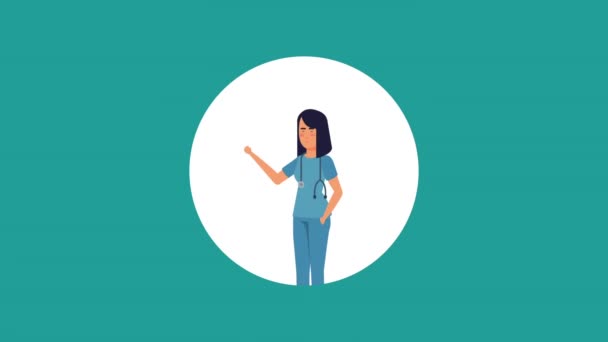 Profesional médico femenino personaje médico animación — Vídeo de stock
