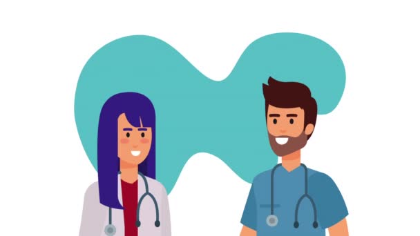Professionelle paar ärzte medizinische charaktere animation — Stockvideo