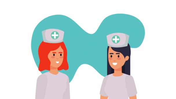 Professional nurses medical characters animation — Stock Video