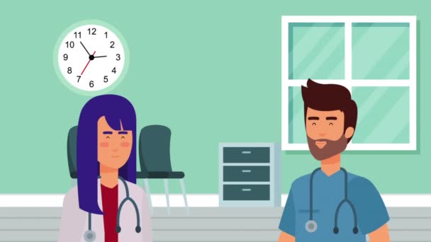 Profesionální dvojice lékaři lékařské znaky animace — Stock video