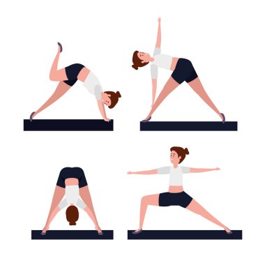 kadınların yoga pozisyonu uygulama seti