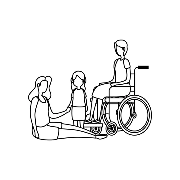 Grand-mère en fauteuil roulant avec fille et petite-fille — Image vectorielle