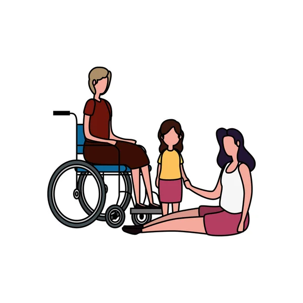 Grand-mère en fauteuil roulant avec fille et petite-fille — Image vectorielle