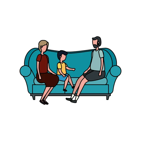 Söta farföräldrar par med barnbarn i soffan — Stock vektor