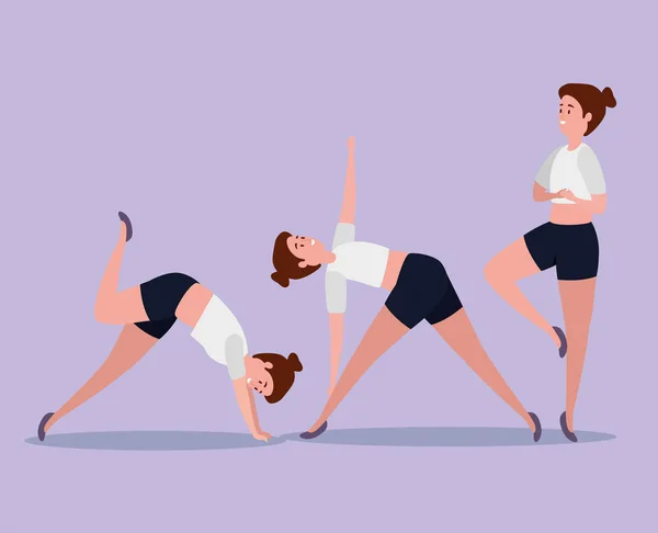 Frauen praktizieren Yoga-Übungen Meditation — Stockvektor