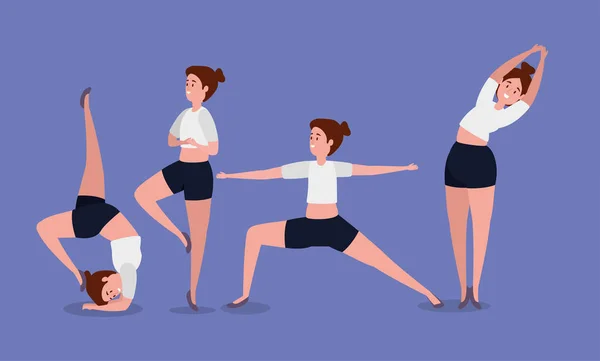 Mulheres praticam exercício de postura de ioga — Vetor de Stock