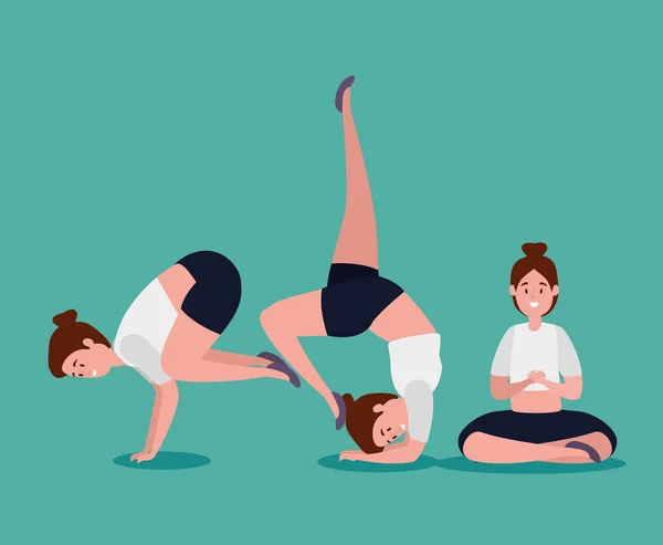 Gezonde vrouwen beoefenen yoga positie — Stockvector