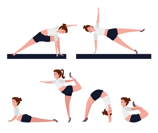 Uppsättning kvinnor övning yoga meditation hållning — Stock vektor