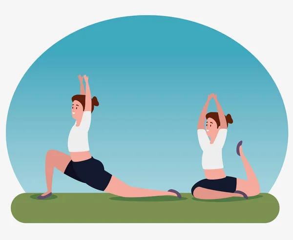 Fitness mujeres entrenamiento yoga ejercicio — Vector de stock