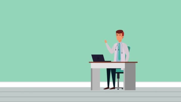 Professionella par läkare i Office tecken animation — Stockvideo
