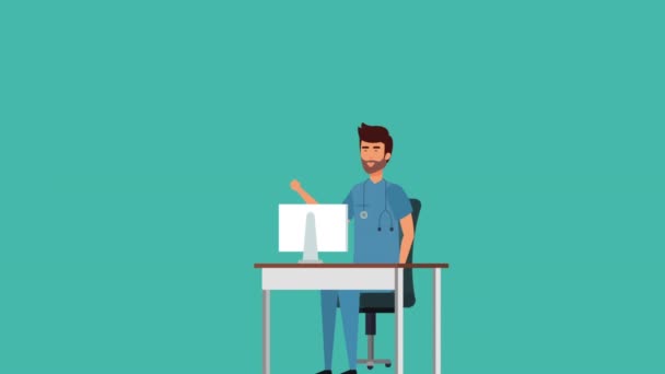 Professional doctor in the office character animation — Stock Video