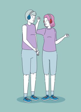 erkek ve kız kulaklık teknolojisi ile zevk