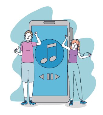 erkek ve kız kulaklık ve akıllı telefon ile dans