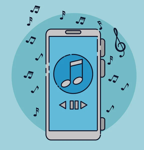 音楽を聴くプレイリストを持つスマートフォン技術 — ストックベクタ