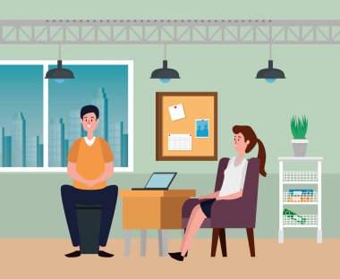 dizüstü bilgisayar ve not defteri ile iş kadını ve işadamı takım çalışması