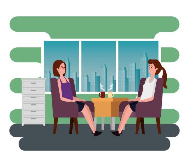 iş kadınları sıcak kahve fincanı içme ve oturma