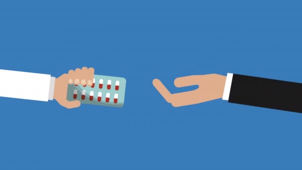 Hand med kapslar läkemedel medicinsk animation — Stockvideo