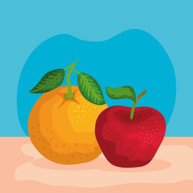 yaprakları ile organik portakal ve elma meyve