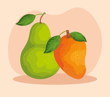 yapraklı delicios armut ve mango meyveleri