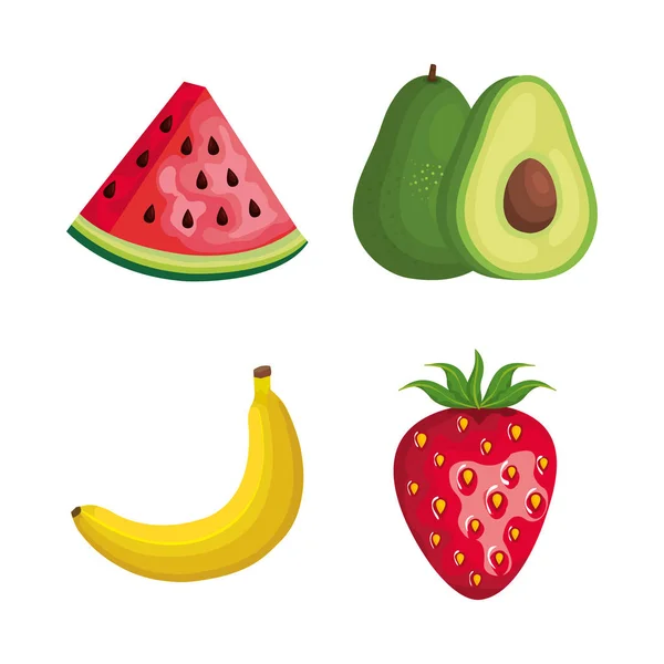 Set di frutta fresca nutrizione biologica — Vettoriale Stock